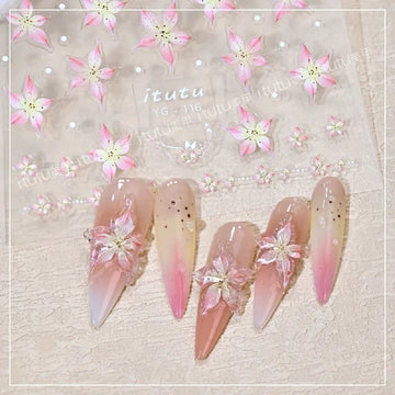 5D Sticker Lily Flower Nail Decals Jelly Nail Art Decorations Acrylic Adhesive Gel Sliders Summer Stickers Manicure Accessories - Paola Center