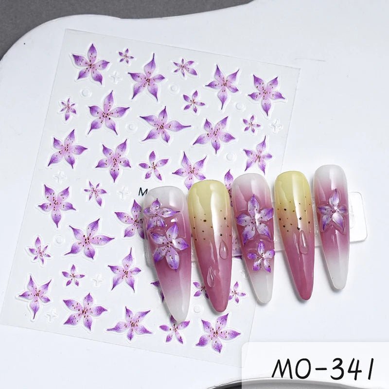 5D Sticker Lily Flower Nail Decals Jelly Nail Art Decorations Acrylic Adhesive Gel Sliders Summer Stickers Manicure Accessories - Paola Center