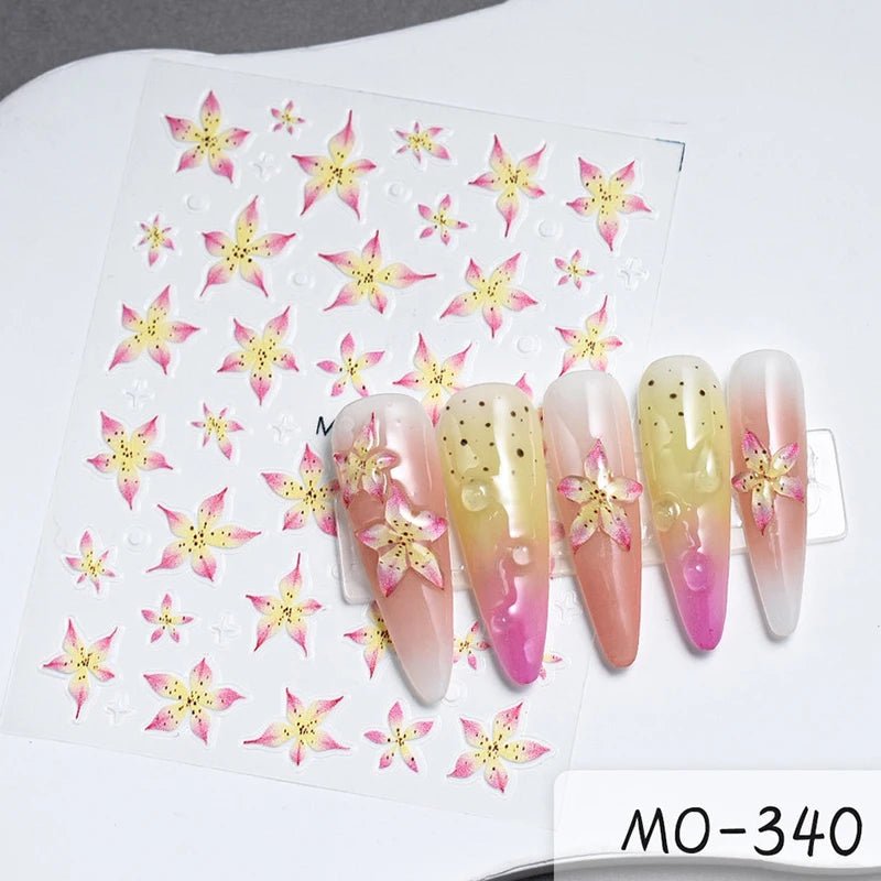 5D Sticker Lily Flower Nail Decals Jelly Nail Art Decorations Acrylic Adhesive Gel Sliders Summer Stickers Manicure Accessories - Paola Center