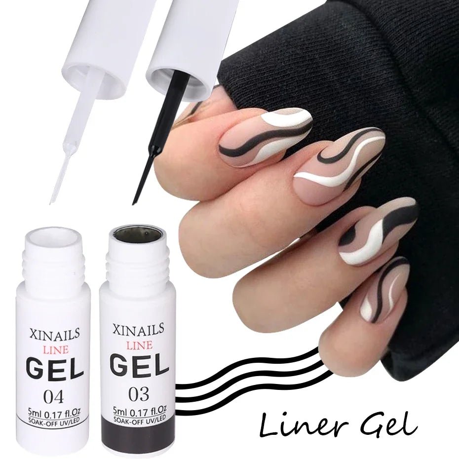 5ml Liner Gel Nail Polish Wire Silk Pen With Brush Black White Semi Permanent Painting Graffiti Tools Drawing Manicure Varnishes - Paola Center