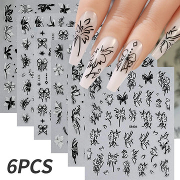 6pcs/set High Gloss Reflective Nail Sticker Gold Silver Aurora Wave Lines 3D Self - Adhesive Nail Art Decal Design Manicure Tool - Paola Center