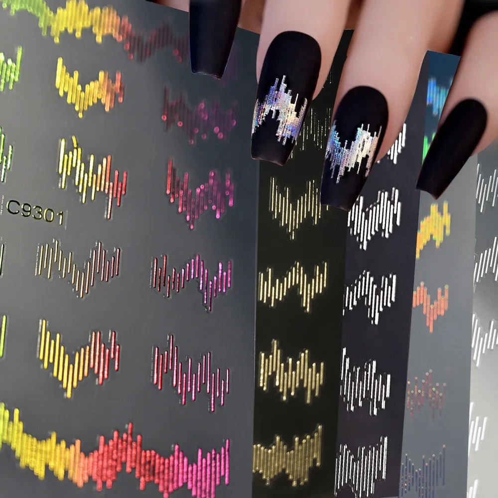 6pcs/set High Gloss Reflective Nail Sticker Gold Silver Aurora Wave Lines 3D Self - Adhesive Nail Art Decal Design Manicure Tool - Paola Center
