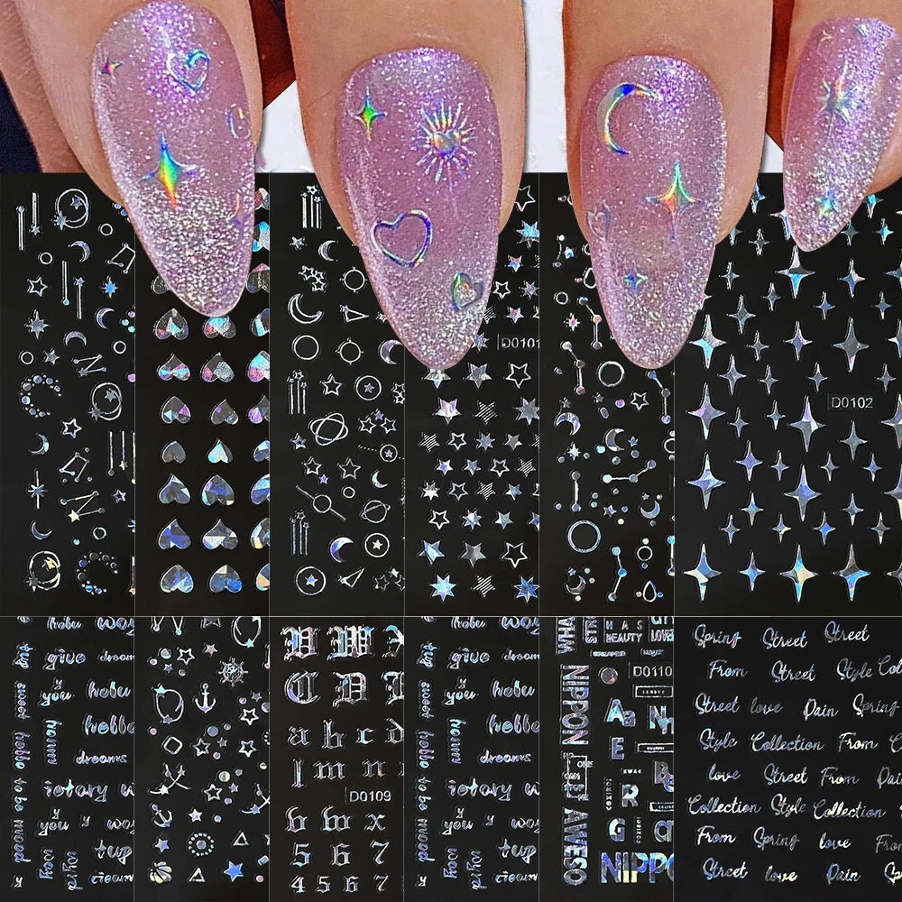 6pcs/set High Gloss Reflective Nail Sticker Gold Silver Aurora Wave Lines 3D Self - Adhesive Nail Art Decal Design Manicure Tool - Paola Center