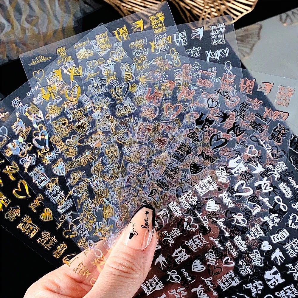 6pcs/set High Gloss Reflective Nail Sticker Gold Silver Aurora Wave Lines 3D Self - Adhesive Nail Art Decal Design Manicure Tool - Paola Center