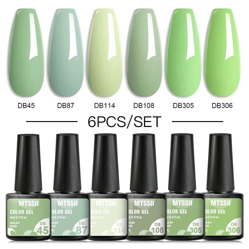6Pcs/Set Purple Glitter Bright Gel Nail Polish Set Semi Permanent Spring Summer Colors Series Soak Off UV Nail Art Gel Varnish - Paola Center