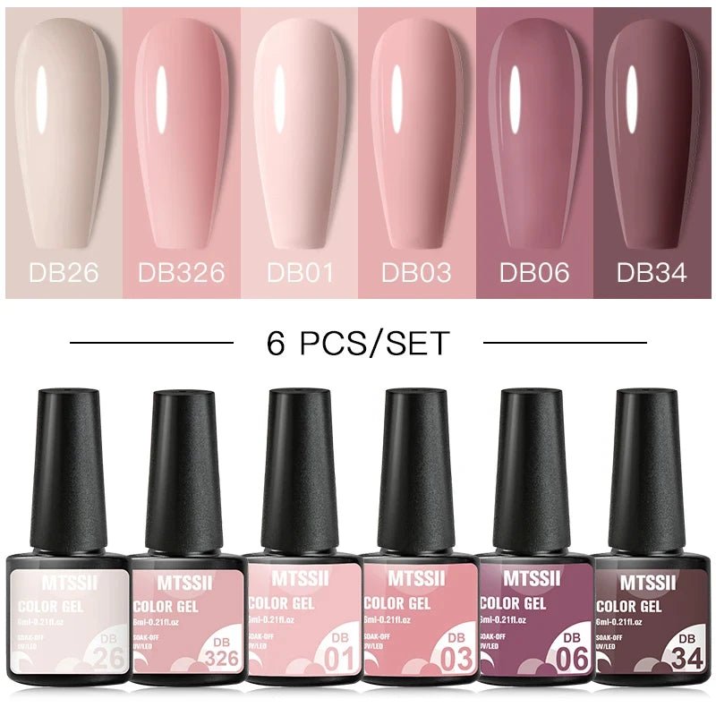6Pcs/Set Purple Glitter Bright Gel Nail Polish Set Semi Permanent Spring Summer Colors Series Soak Off UV Nail Art Gel Varnish - Paola Center