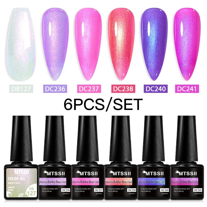 6Pcs/Set Purple Glitter Bright Gel Nail Polish Set Semi Permanent Spring Summer Colors Series Soak Off UV Nail Art Gel Varnish - Paola Center