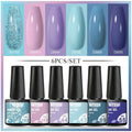 6Pcs/Set Purple Glitter Bright Gel Nail Polish Set Semi Permanent Spring Summer Colors Series Soak Off UV Nail Art Gel Varnish - Paola Center