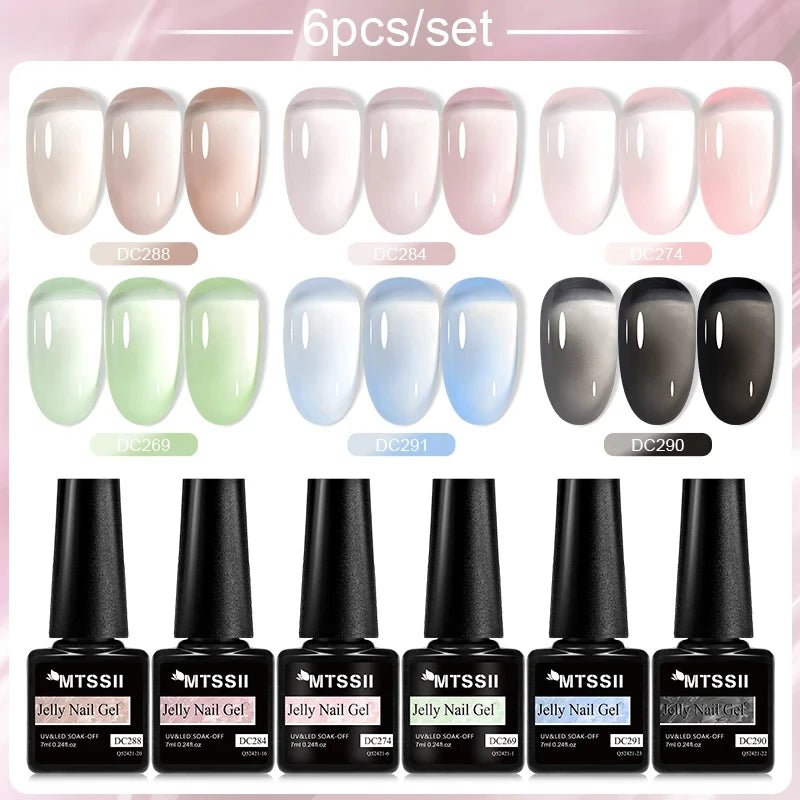 6Pcs/Set Purple Glitter Bright Gel Nail Polish Set Semi Permanent Spring Summer Colors Series Soak Off UV Nail Art Gel Varnish - Paola Center