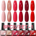 6Pcs/Set Purple Glitter Bright Gel Nail Polish Set Semi Permanent Spring Summer Colors Series Soak Off UV Nail Art Gel Varnish - Paola Center