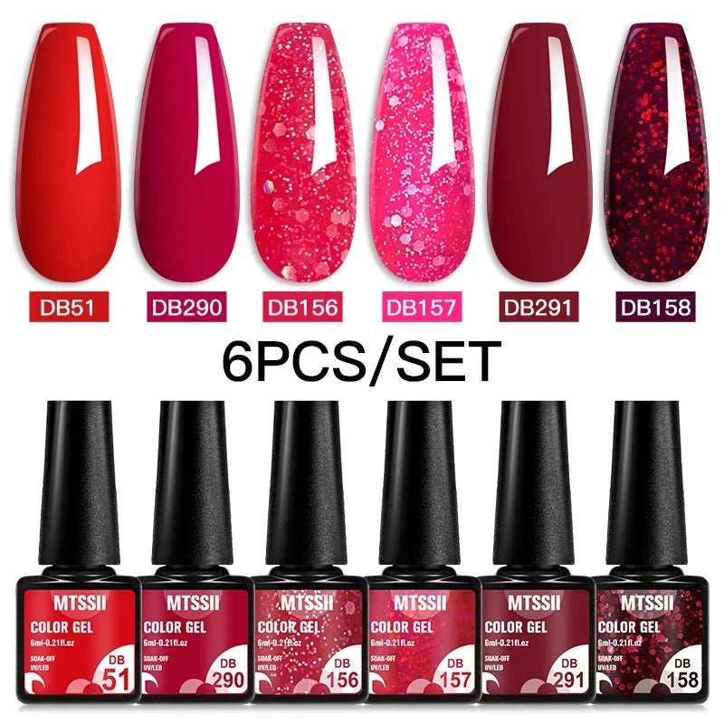 6Pcs/Set Purple Glitter Bright Gel Nail Polish Set Semi Permanent Spring Summer Colors Series Soak Off UV Nail Art Gel Varnish - Paola Center