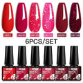 6Pcs/Set Purple Glitter Bright Gel Nail Polish Set Semi Permanent Spring Summer Colors Series Soak Off UV Nail Art Gel Varnish - Paola Center