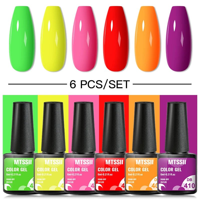 6Pcs/Set Purple Glitter Bright Gel Nail Polish Set Semi Permanent Spring Summer Colors Series Soak Off UV Nail Art Gel Varnish - Paola Center