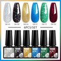 6Pcs/Set Purple Glitter Bright Gel Nail Polish Set Semi Permanent Spring Summer Colors Series Soak Off UV Nail Art Gel Varnish - Paola Center