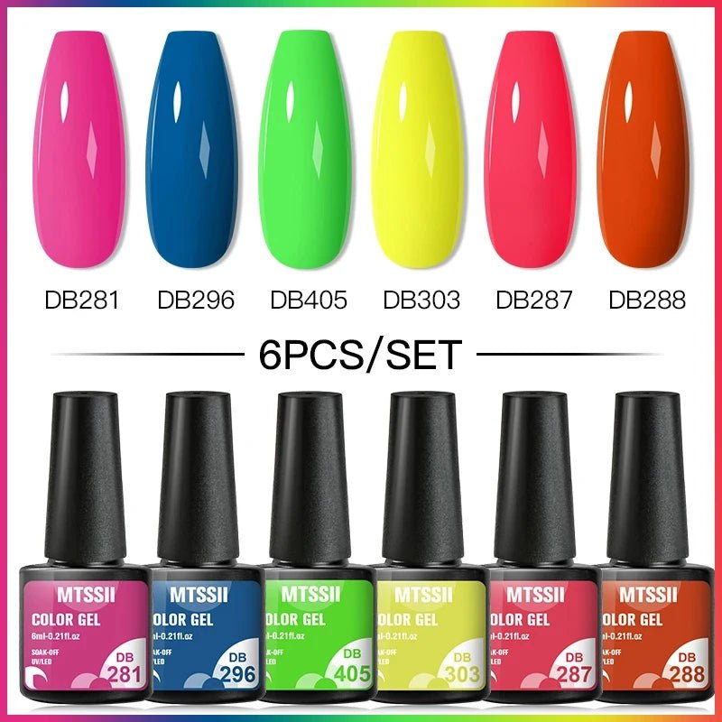 6Pcs/Set Purple Glitter Bright Gel Nail Polish Set Semi Permanent Spring Summer Colors Series Soak Off UV Nail Art Gel Varnish - Paola Center