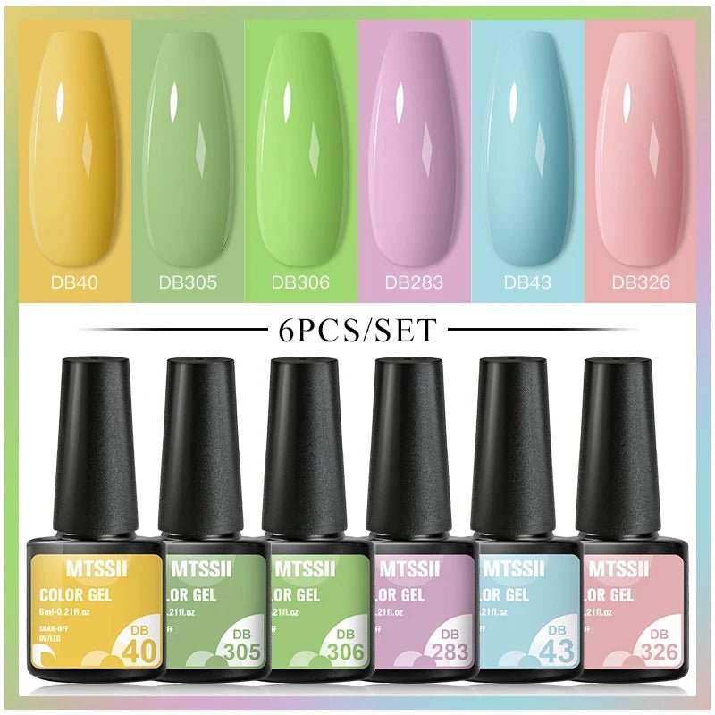 6Pcs/Set Purple Glitter Bright Gel Nail Polish Set Semi Permanent Spring Summer Colors Series Soak Off UV Nail Art Gel Varnish - Paola Center