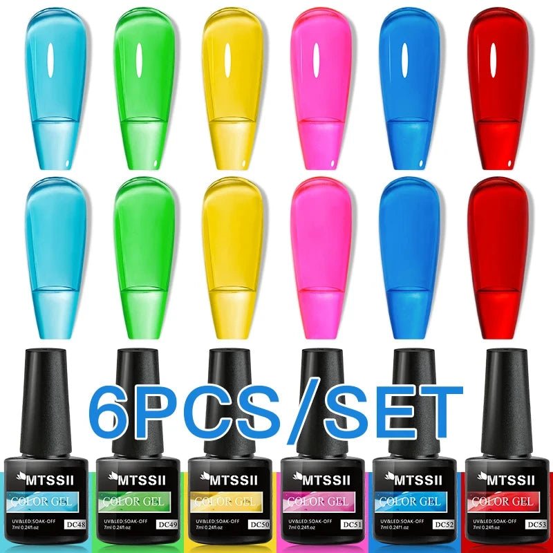 6Pcs/Set Purple Glitter Bright Gel Nail Polish Set Semi Permanent Spring Summer Colors Series Soak Off UV Nail Art Gel Varnish - Paola Center