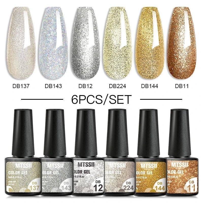 6Pcs/Set Purple Glitter Bright Gel Nail Polish Set Semi Permanent Spring Summer Colors Series Soak Off UV Nail Art Gel Varnish - Paola Center