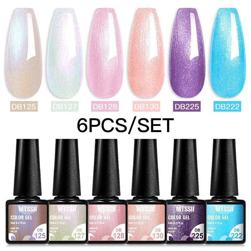 6Pcs/Set Purple Glitter Bright Gel Nail Polish Set Semi Permanent Spring Summer Colors Series Soak Off UV Nail Art Gel Varnish - Paola Center