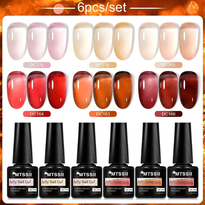 6Pcs/Set Purple Glitter Bright Gel Nail Polish Set Semi Permanent Spring Summer Colors Series Soak Off UV Nail Art Gel Varnish - Paola Center