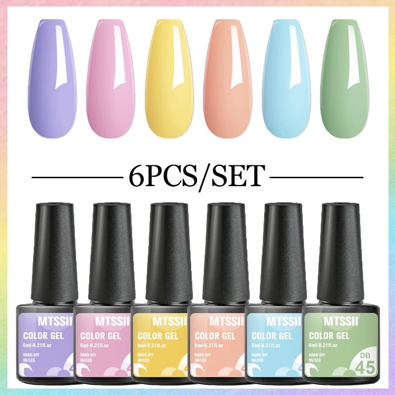 6Pcs/Set Purple Glitter Bright Gel Nail Polish Set Semi Permanent Spring Summer Colors Series Soak Off UV Nail Art Gel Varnish - Paola Center