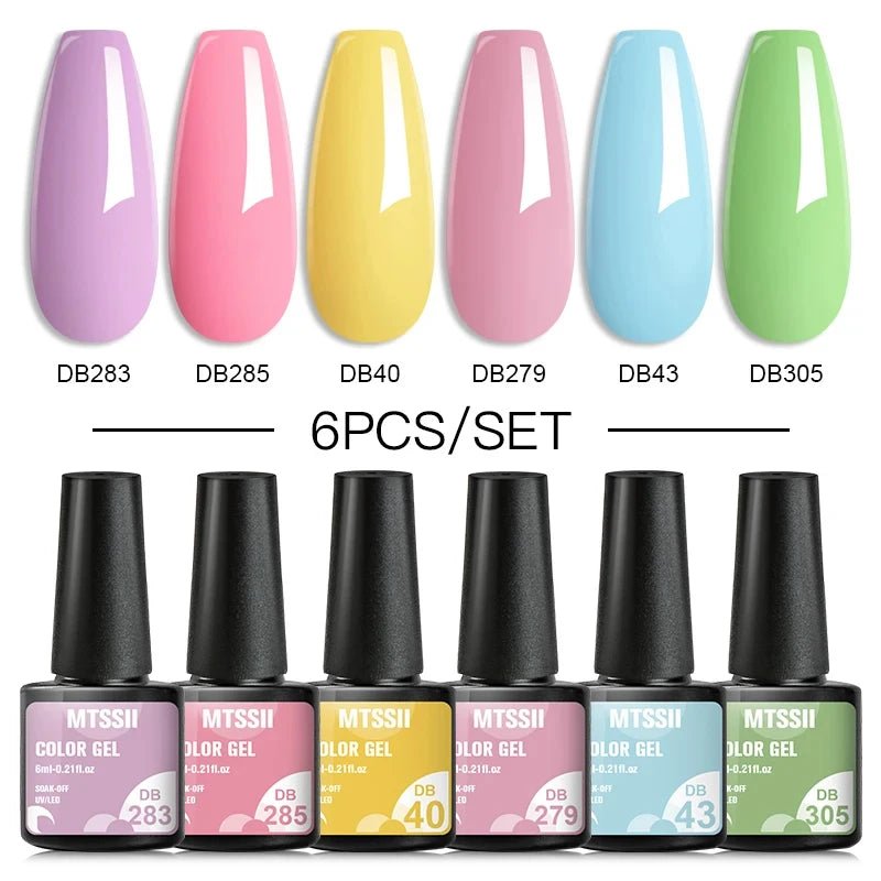 6Pcs/Set Purple Glitter Bright Gel Nail Polish Set Semi Permanent Spring Summer Colors Series Soak Off UV Nail Art Gel Varnish - Paola Center