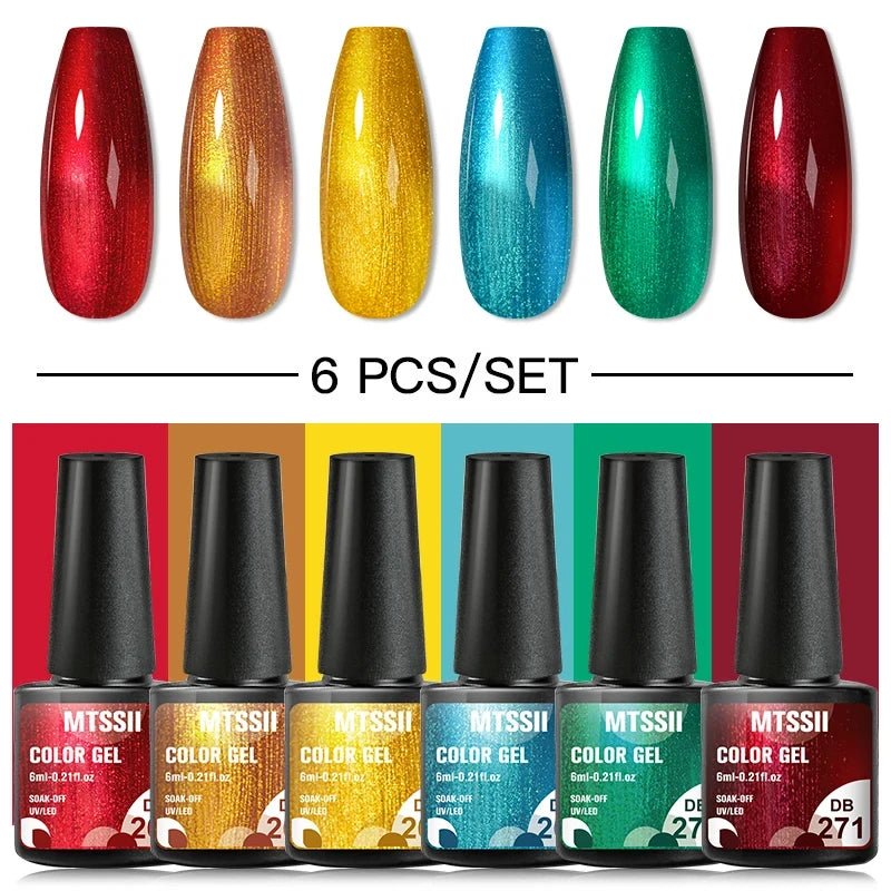 6Pcs/Set Purple Glitter Bright Gel Nail Polish Set Semi Permanent Spring Summer Colors Series Soak Off UV Nail Art Gel Varnish - Paola Center
