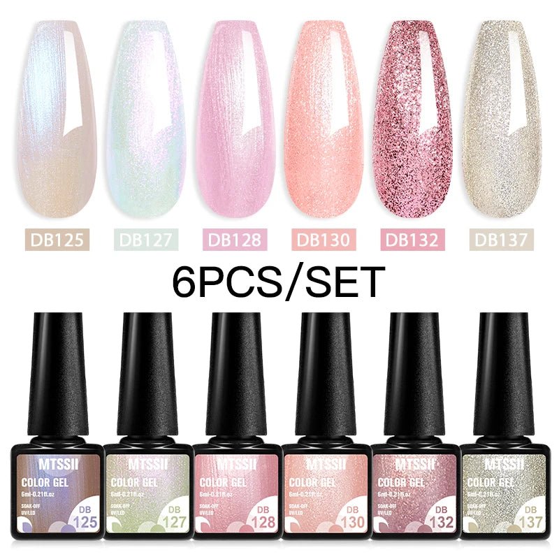 6Pcs/Set Purple Glitter Bright Gel Nail Polish Set Semi Permanent Spring Summer Colors Series Soak Off UV Nail Art Gel Varnish - Paola Center