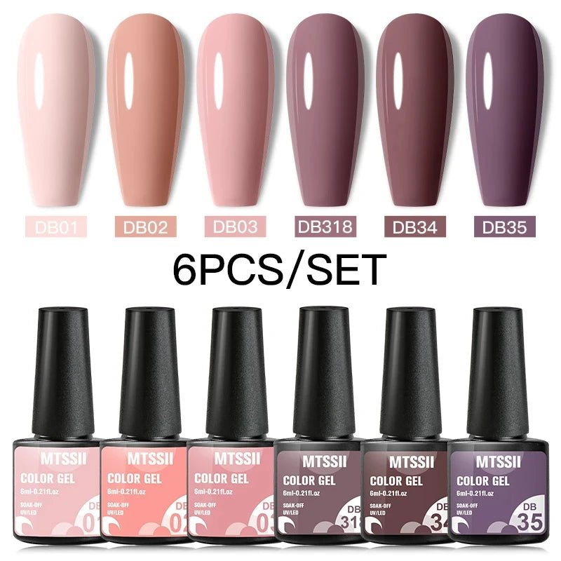 6Pcs/Set Purple Glitter Bright Gel Nail Polish Set Semi Permanent Spring Summer Colors Series Soak Off UV Nail Art Gel Varnish - Paola Center