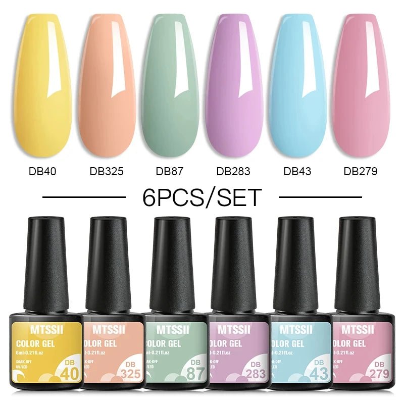 6Pcs/Set Purple Glitter Bright Gel Nail Polish Set Semi Permanent Spring Summer Colors Series Soak Off UV Nail Art Gel Varnish - Paola Center