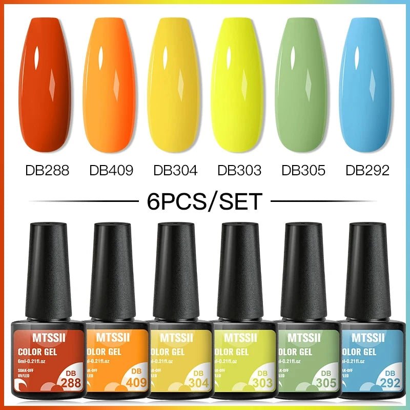 6Pcs/Set Purple Glitter Bright Gel Nail Polish Set Semi Permanent Spring Summer Colors Series Soak Off UV Nail Art Gel Varnish - Paola Center