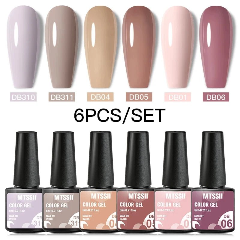 6Pcs/Set Purple Glitter Bright Gel Nail Polish Set Semi Permanent Spring Summer Colors Series Soak Off UV Nail Art Gel Varnish - Paola Center