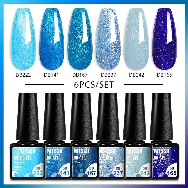 6Pcs/Set Purple Glitter Bright Gel Nail Polish Set Semi Permanent Spring Summer Colors Series Soak Off UV Nail Art Gel Varnish - Paola Center