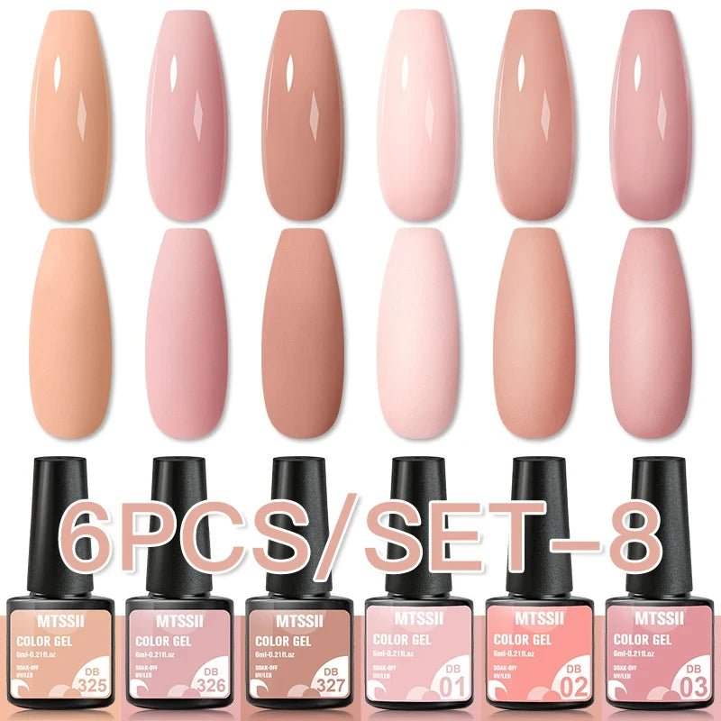 6Pcs/Set Purple Glitter Bright Gel Nail Polish Set Semi Permanent Spring Summer Colors Series Soak Off UV Nail Art Gel Varnish - Paola Center