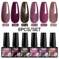 6Pcs/Set Purple Glitter Bright Gel Nail Polish Set Semi Permanent Spring Summer Colors Series Soak Off UV Nail Art Gel Varnish - Paola Center