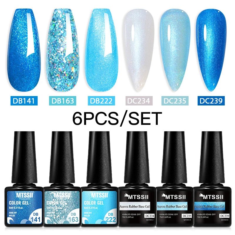 6Pcs/Set Purple Glitter Bright Gel Nail Polish Set Semi Permanent Spring Summer Colors Series Soak Off UV Nail Art Gel Varnish - Paola Center