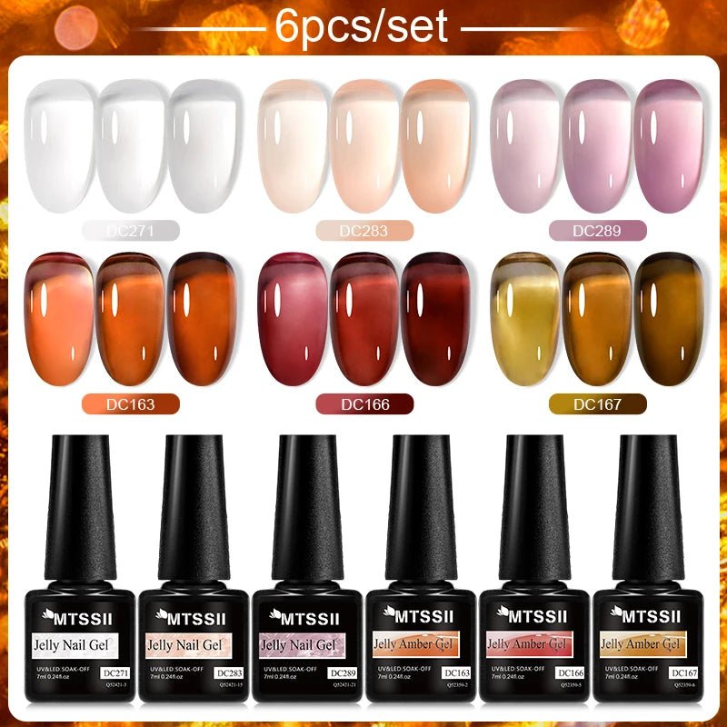 6Pcs/Set Purple Glitter Bright Gel Nail Polish Set Semi Permanent Spring Summer Colors Series Soak Off UV Nail Art Gel Varnish - Paola Center