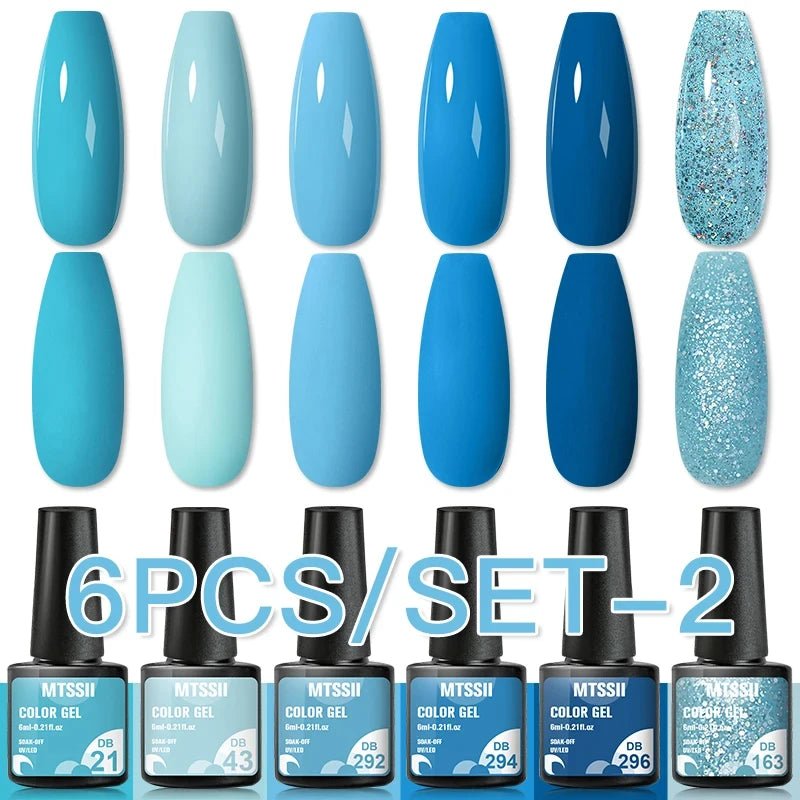 6Pcs/Set Purple Glitter Bright Gel Nail Polish Set Semi Permanent Spring Summer Colors Series Soak Off UV Nail Art Gel Varnish - Paola Center