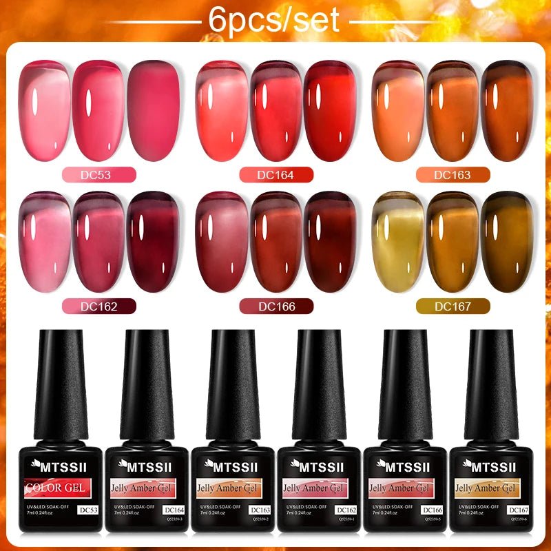 6Pcs/Set Purple Glitter Bright Gel Nail Polish Set Semi Permanent Spring Summer Colors Series Soak Off UV Nail Art Gel Varnish - Paola Center
