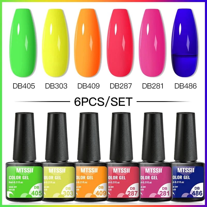 6Pcs/Set Purple Glitter Bright Gel Nail Polish Set Semi Permanent Spring Summer Colors Series Soak Off UV Nail Art Gel Varnish - Paola Center