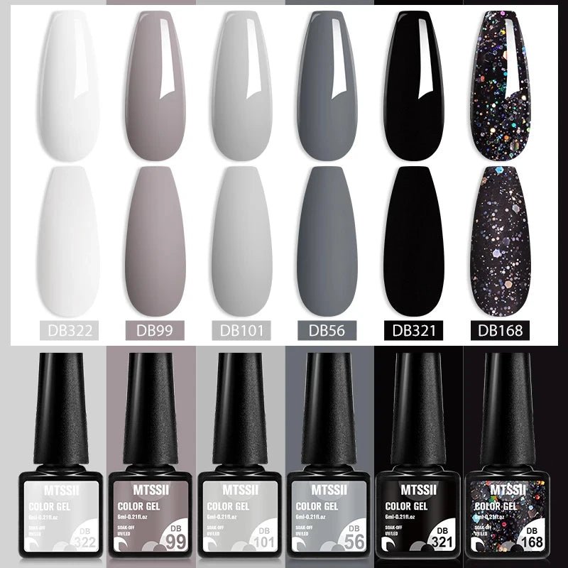 6Pcs/Set Purple Glitter Bright Gel Nail Polish Set Semi Permanent Spring Summer Colors Series Soak Off UV Nail Art Gel Varnish - Paola Center
