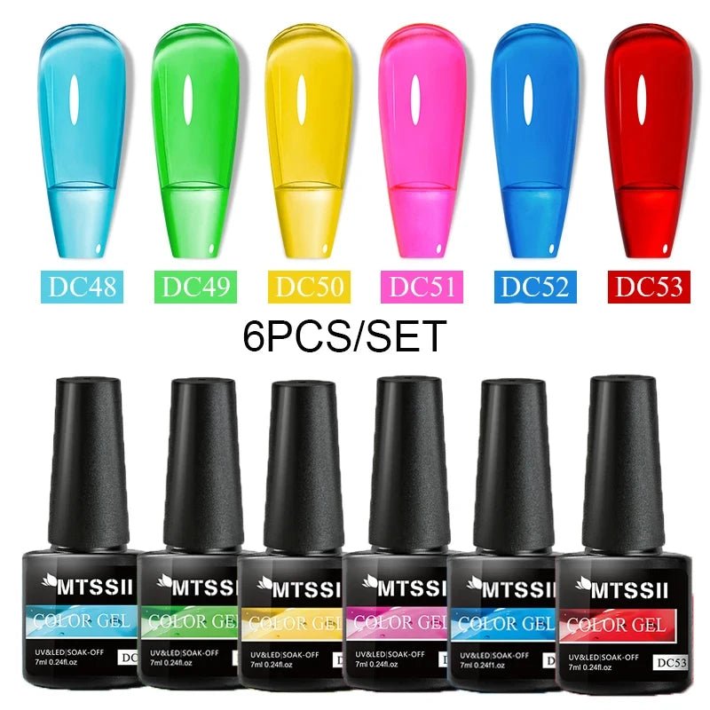 6Pcs/Set Purple Glitter Bright Gel Nail Polish Set Semi Permanent Spring Summer Colors Series Soak Off UV Nail Art Gel Varnish - Paola Center