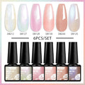 6Pcs/Set Purple Glitter Bright Gel Nail Polish Set Semi Permanent Spring Summer Colors Series Soak Off UV Nail Art Gel Varnish - Paola Center