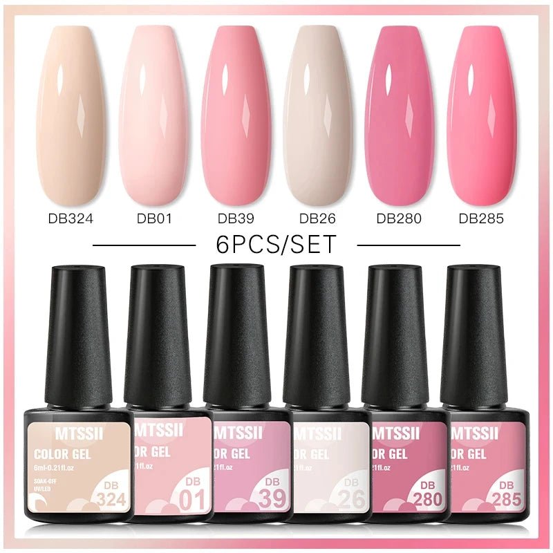 6Pcs/Set Purple Glitter Bright Gel Nail Polish Set Semi Permanent Spring Summer Colors Series Soak Off UV Nail Art Gel Varnish - Paola Center