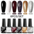 6Pcs/Set Purple Glitter Bright Gel Nail Polish Set Semi Permanent Spring Summer Colors Series Soak Off UV Nail Art Gel Varnish - Paola Center
