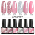 6Pcs/Set Purple Glitter Bright Gel Nail Polish Set Semi Permanent Spring Summer Colors Series Soak Off UV Nail Art Gel Varnish - Paola Center