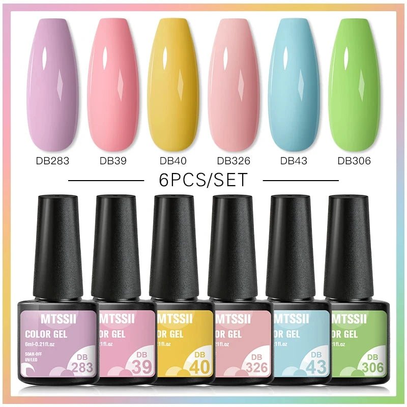 6Pcs/Set Purple Glitter Bright Gel Nail Polish Set Semi Permanent Spring Summer Colors Series Soak Off UV Nail Art Gel Varnish - Paola Center