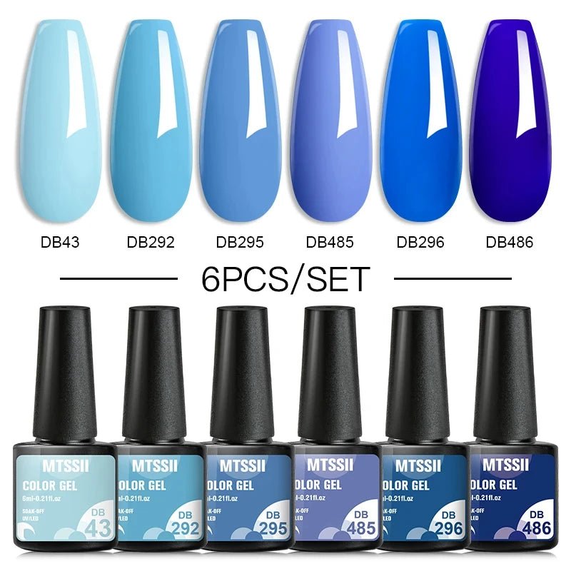 6Pcs/Set Purple Glitter Bright Gel Nail Polish Set Semi Permanent Spring Summer Colors Series Soak Off UV Nail Art Gel Varnish - Paola Center