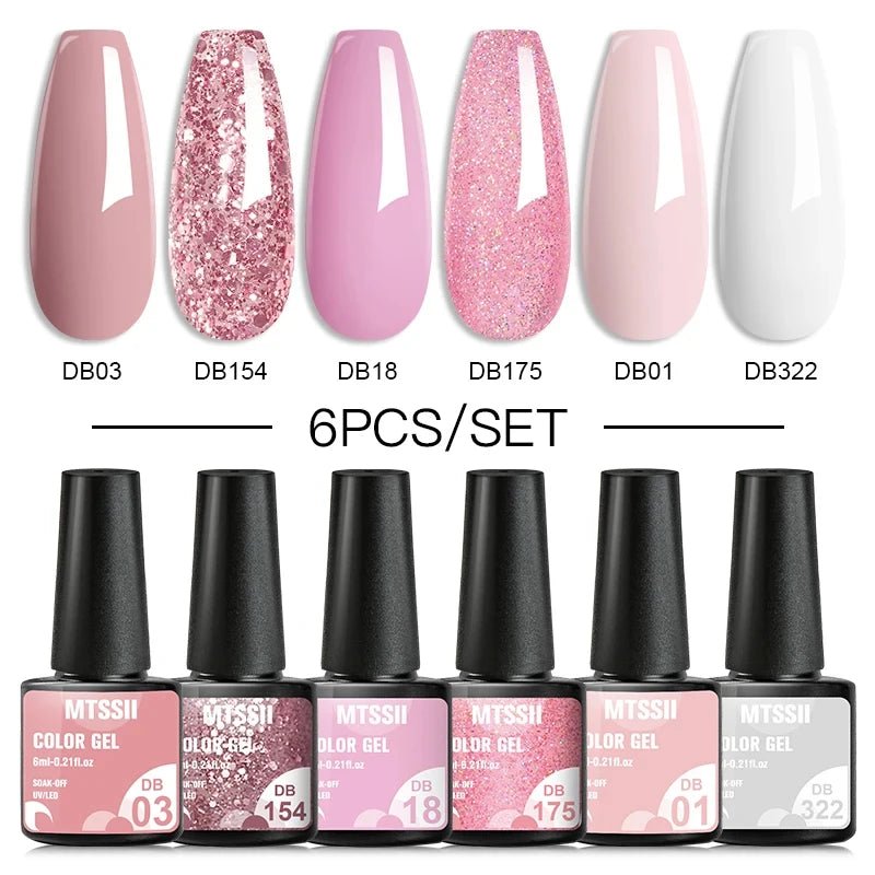 6Pcs/Set Purple Glitter Bright Gel Nail Polish Set Semi Permanent Spring Summer Colors Series Soak Off UV Nail Art Gel Varnish - Paola Center
