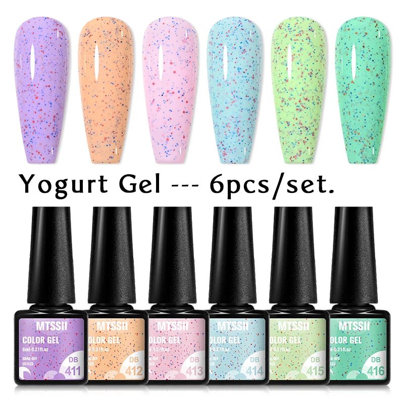 6Pcs/Set Purple Glitter Bright Gel Nail Polish Set Semi Permanent Spring Summer Colors Series Soak Off UV Nail Art Gel Varnish - Paola Center